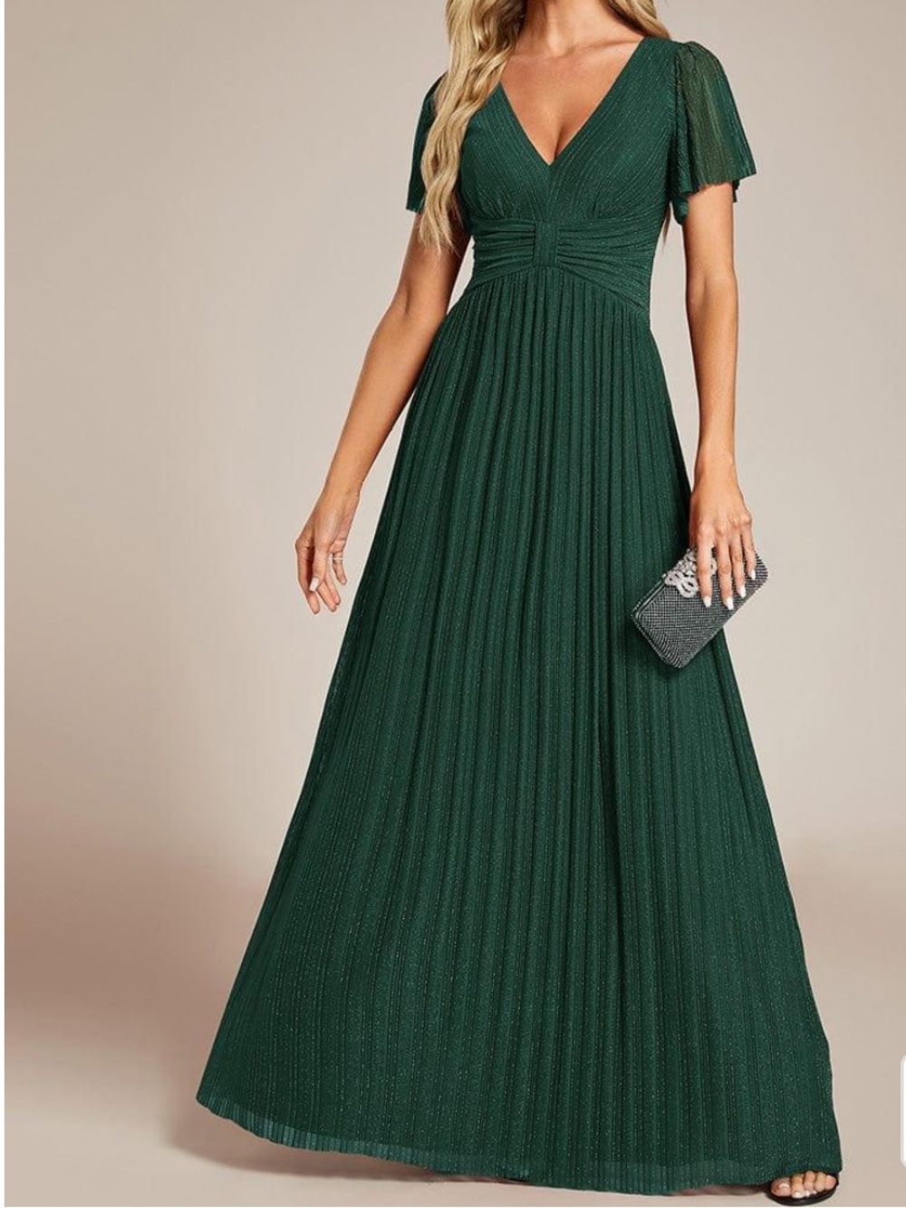 Ever Pretty V-Neck Glitter Short Sleeves Formal Evening Dress with Empire Waist - Picture 5 of 13